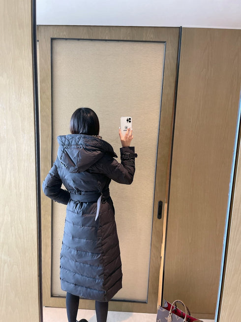 Burberry Belted Double-Breasted Long Down Jacket