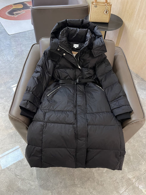 Burberry Hooded Belted Long Down Jacket