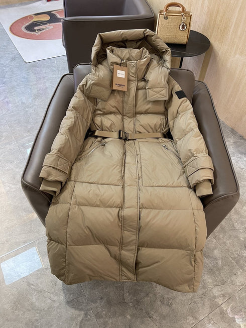 Burberry Hooded Belted Long Down Jacket