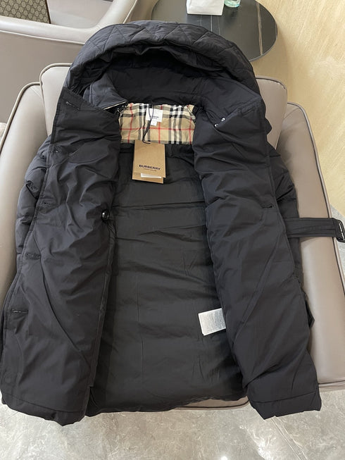Burberry Belted Hooded Quilted Down Jacket