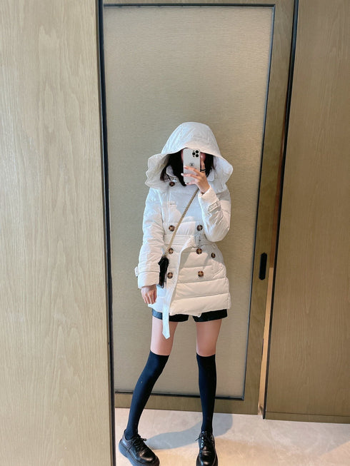 Burberry Belted Hooded Quilted Down Jacket