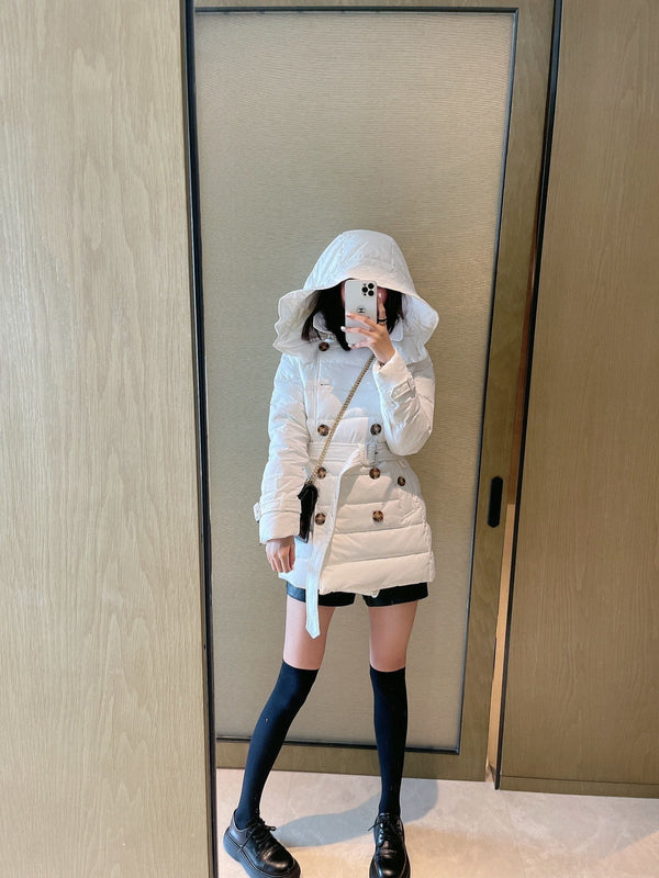 Burberry Belted Hooded Quilted Down Jacket