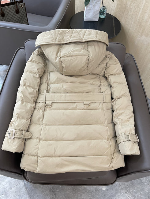 Burberry Belted Hooded Quilted Down Jacket