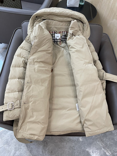Burberry Belted Hooded Quilted Down Jacket
