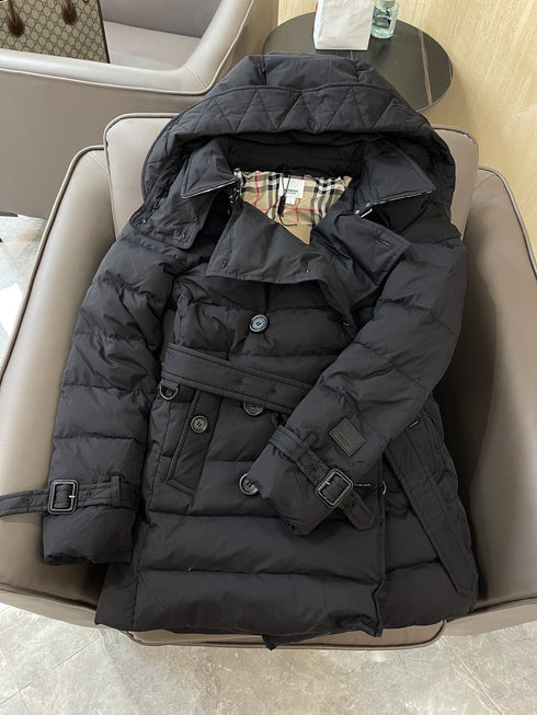 Burberry Belted Hooded Quilted Down Jacket