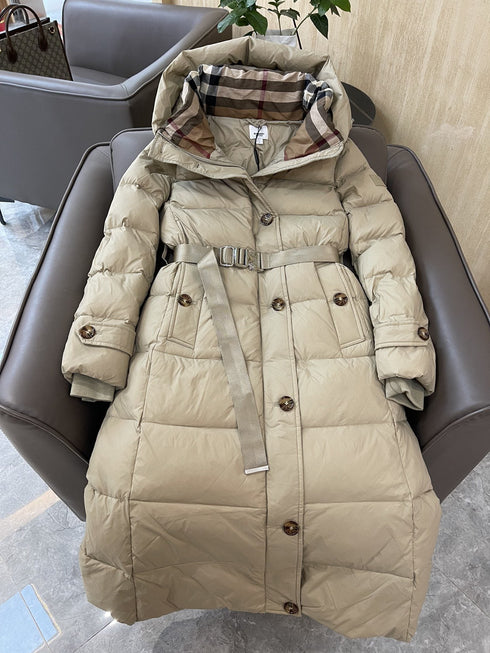 Burberry Belted Hooded Long Puffer Jacket