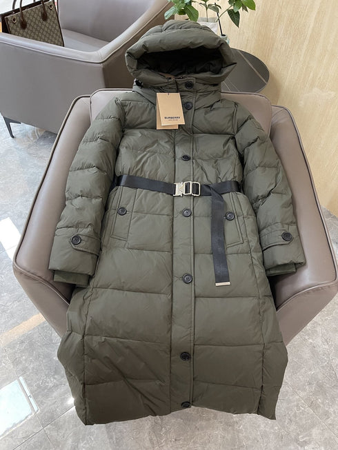 Burberry Belted Hooded Long Puffer Jacket