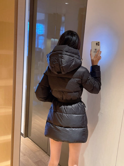 Burberry Belted Hooded Long Down Jacket