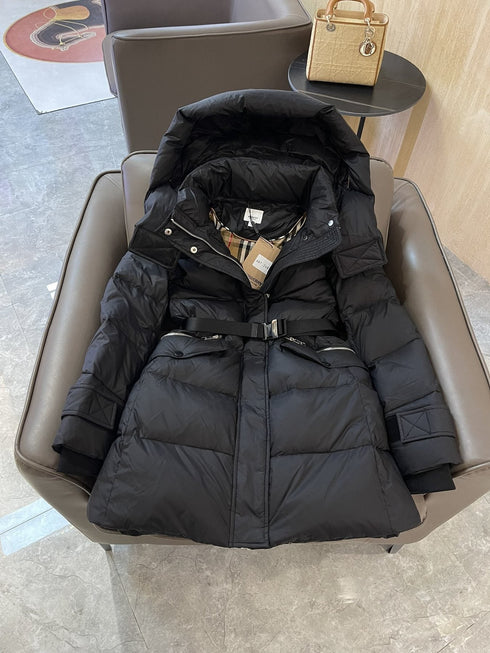 Burberry Belted Hooded Long Down Jacket