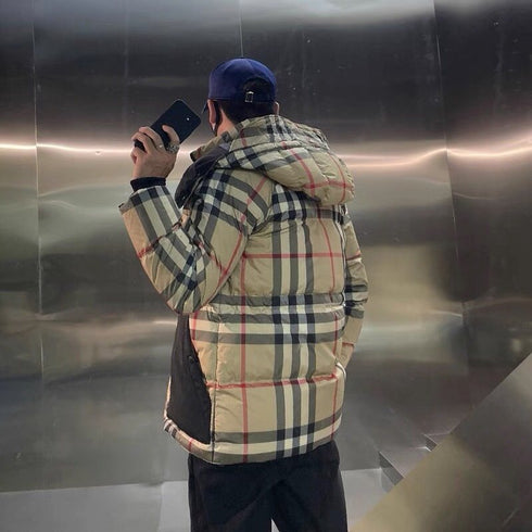 Burberry Reversible Beige Check Hooded Puffer Jacket