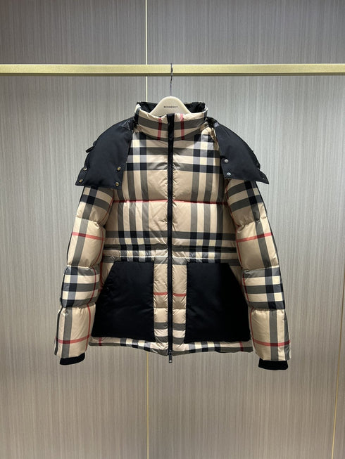 Burberry Reversible Beige Check Hooded Puffer Jacket