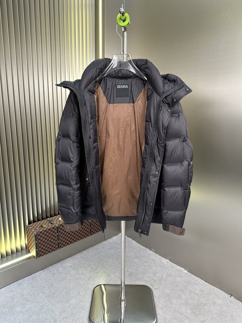 Zegna Quilted Hooded Short Down Coat