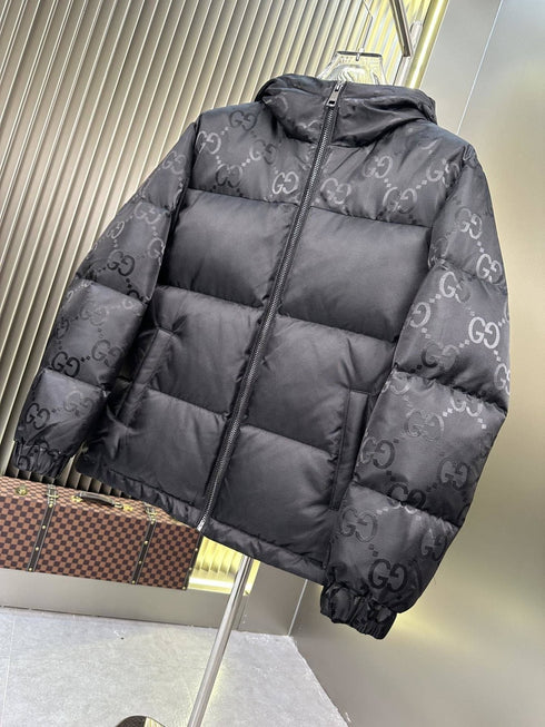 GUCCI Hooded Patterned-Panel Puffer Jacket
