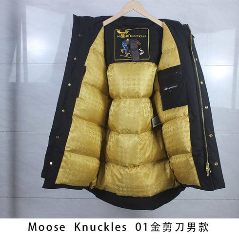 Moose Knuckles Men's Black Fur-Trim Hood Long Parka