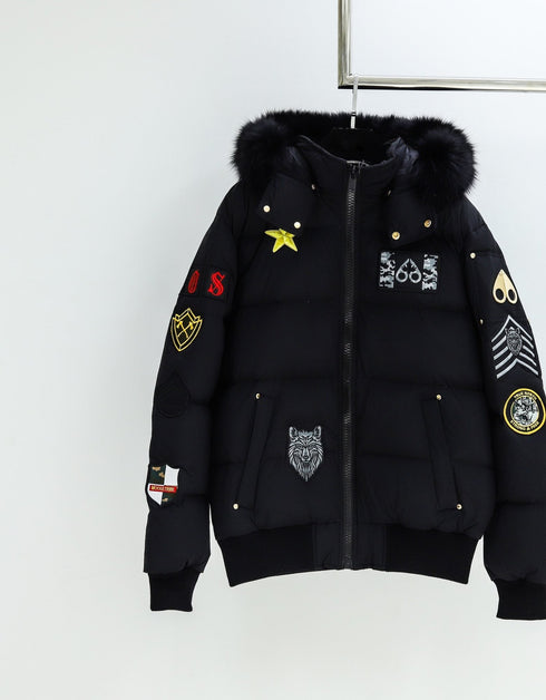 Moose Knuckles Black Fur-Trim Hooded Puffer Jacket