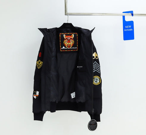 Moose Knuckles Black Fur-Trim Hooded Puffer Jacket