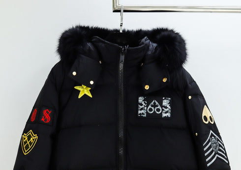 Moose Knuckles Black Fur-Trim Hooded Puffer Jacket