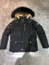 Moose Knuckles Black Hooded Puffer Jacket with Gold Lining