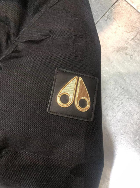 Moose Knuckles Black Hooded Puffer Jacket with Gold Lining