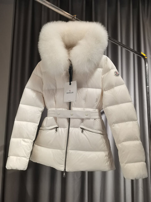 Moncler Fur-Trim Hood Belted Puffer Coat