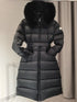 Moncler Long Belted Fur-Trim Hooded Down Coat