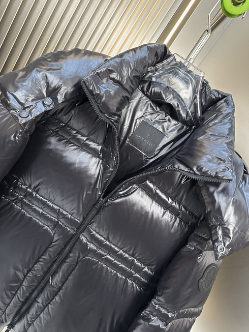 Moncler Black Glossy Hooded Puffer Coat