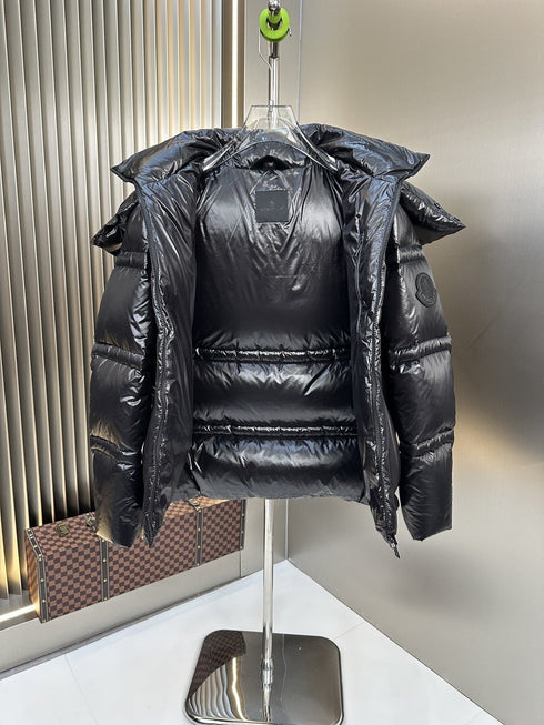 Moncler Black Glossy Hooded Puffer Coat