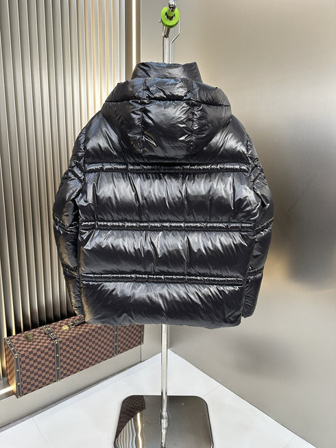Moncler Black Glossy Hooded Puffer Coat