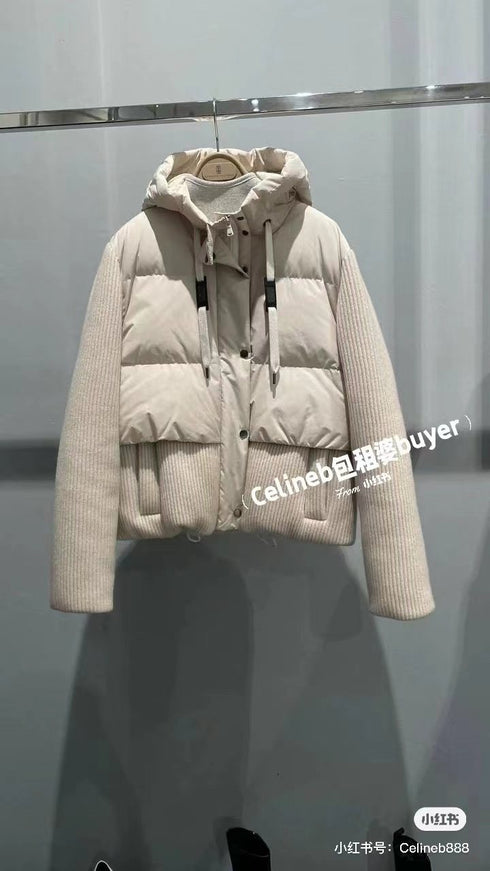 Moncler Hooded Knit-Sleeve Puffer Jacket