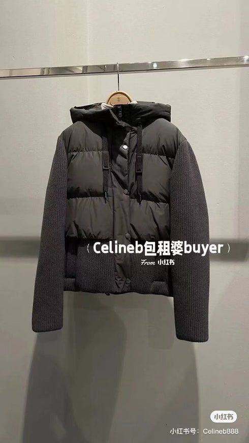 Moncler Hooded Knit-Sleeve Puffer Jacket