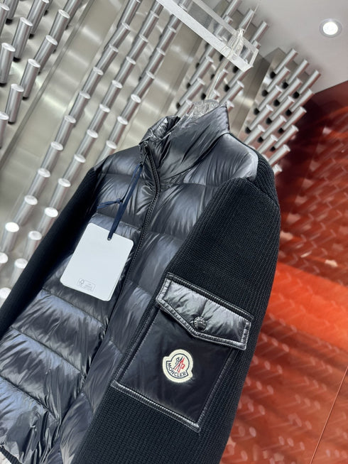 Moncler Black Quilted Knit-Sleeve Jacket