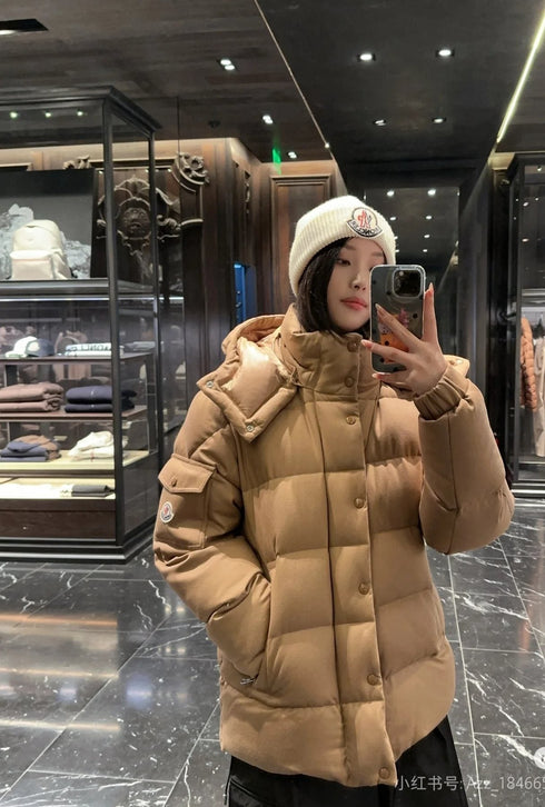 Moncler Matte Short Hooded Puffer Coat