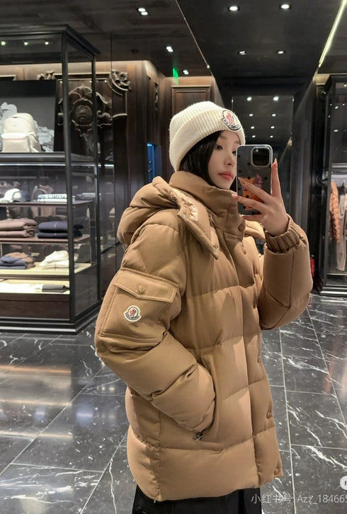Moncler Matte Short Hooded Puffer Coat