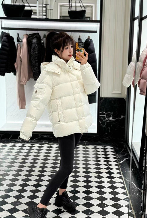 Moncler Matte Short Hooded Puffer Coat