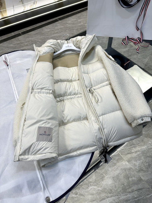 Moncler White Mixed-Panel Puffer Coat