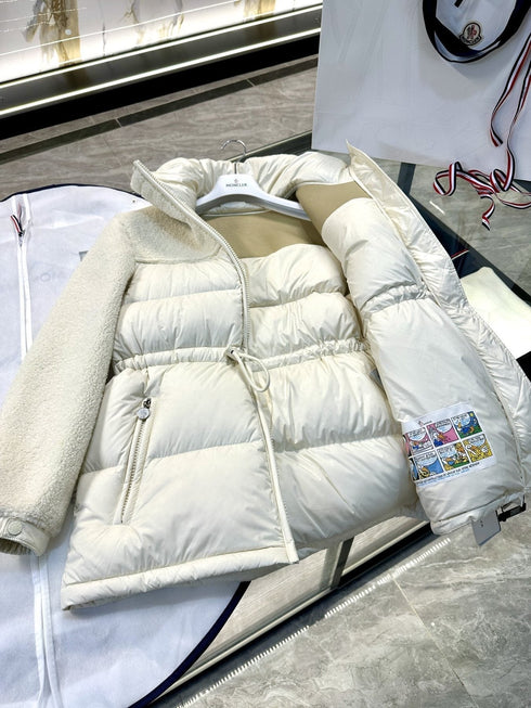 Moncler White Mixed-Panel Puffer Coat
