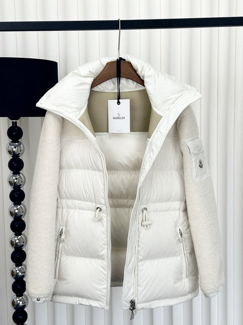 Moncler White Mixed-Panel Puffer Coat