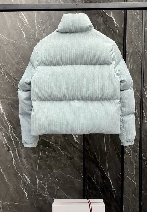 Moncler Light Blue Corduroy Cropped Puffer Coat