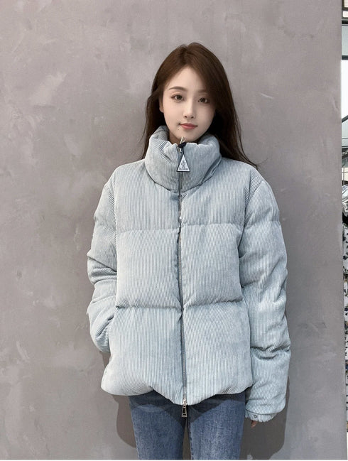 Moncler Light Blue Corduroy Cropped Puffer Coat