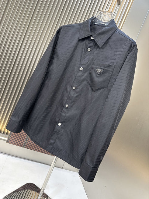 Prada Black Textured Long-Sleeve Button-Up Shirt