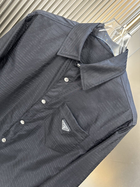 Prada Black Textured Long-Sleeve Button-Up Shirt