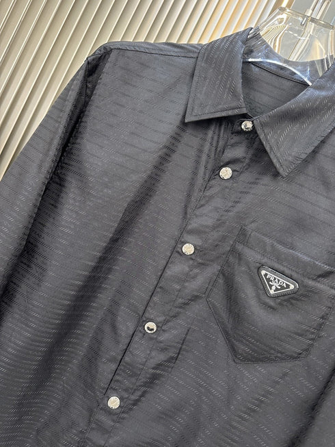 Prada Black Textured Long-Sleeve Button-Up Shirt