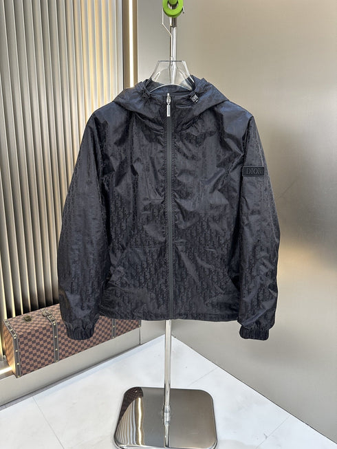 Dior Black Patterned Hooded Zip-Front Jacket
