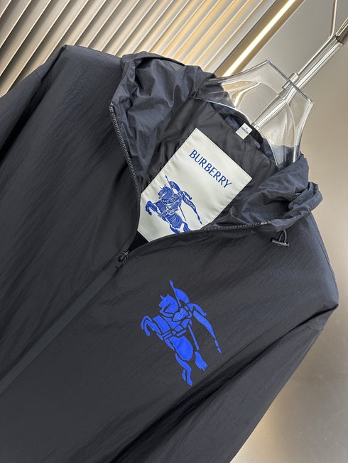Burberry Blue Chest Graphic Hooded Zip Jacket