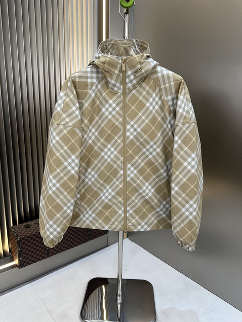 Burberry Beige Check Hooded Zip Jacket