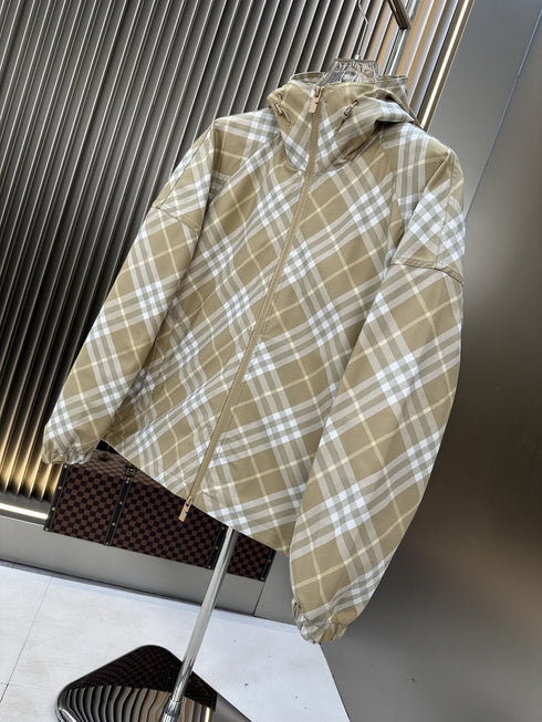 Burberry Beige Check Hooded Zip Jacket