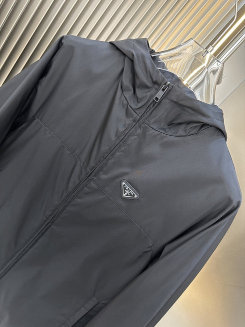 Prada Black Hooded Zip-Front Jacket