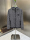 Fendi Black and White Pattern Hooded Zip-Front Jacket