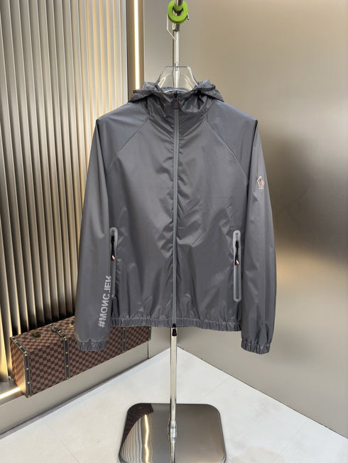 Moncler Hooded Zip-Front Jacket with Chest Emblem