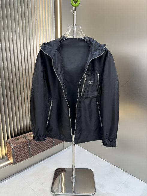 Prada Black Hooded Zip-Front Jacket